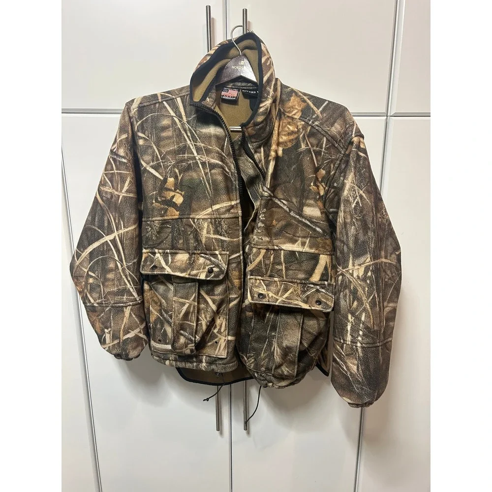 Rivers West Fleece Hunting Jacket Camo Full Zip‎ Cargo Pockets Marsh Grass